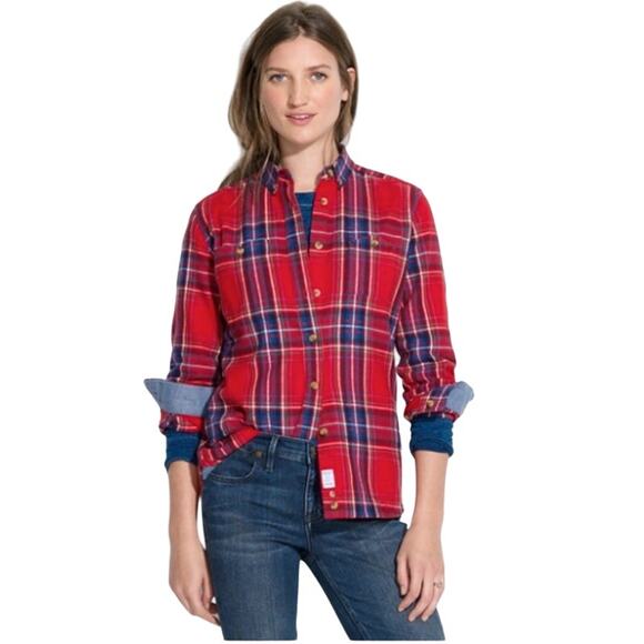Madewell x Penfield Classic Slim Flannel warm cozy layers red blue plaid pockets - Picture 1 of 13